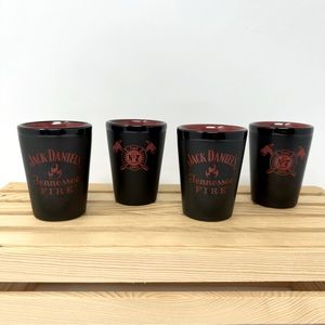 Jack Daniel’s Tennessee Fire Old No. 7 Brand Ceramic Shot Glasses ~ Set of 4